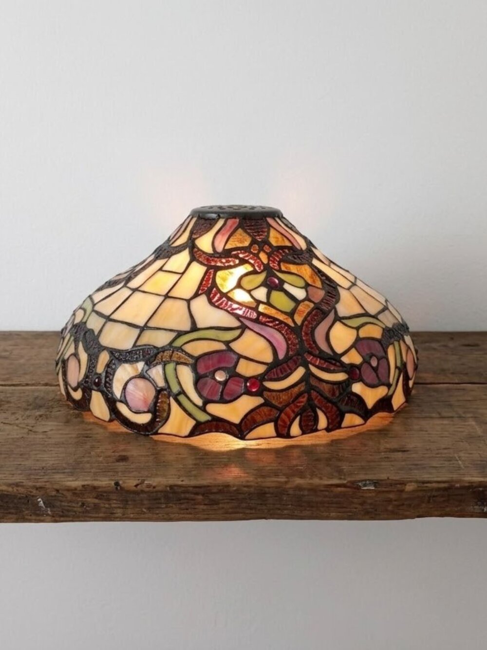 Vintage Spectrum Stained Glass Lampshade Floral 12” Tiffany Style Art Glass Vtg